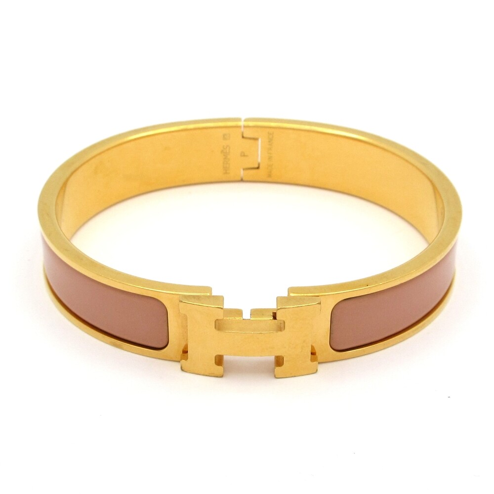 Hermès Clic H Bangle Gold Pink Beige Hardware Patent Leather